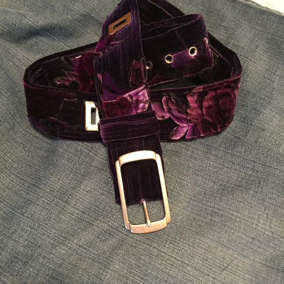 NEW Gorgeous Velvet Belt Dark Purple floral - Picture 5 of 8